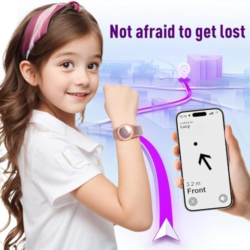 Kids GPS Tracker Bracelet - Adjustable Anti-Lost Nylon Band for AirTag - Small (3.9"-5.5") - Rainbow