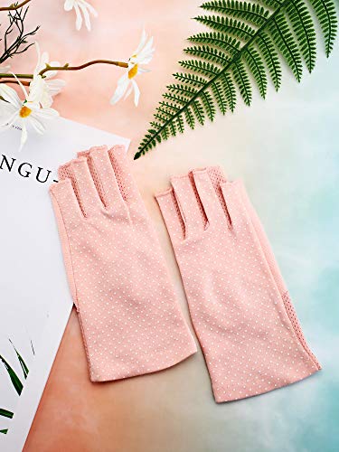 UV Protection Fingerless Driving Gloves - Non-Slip Cotton - Pink