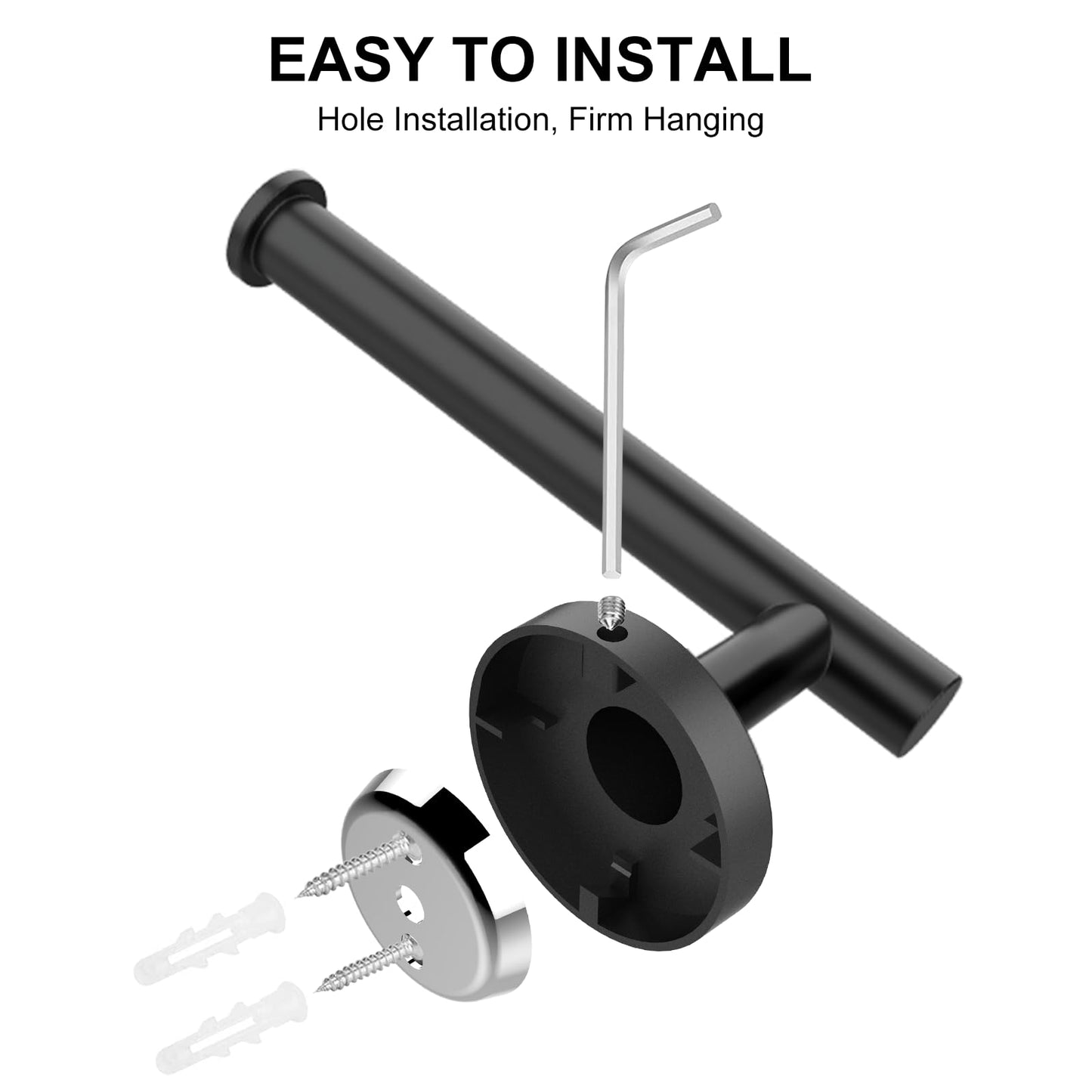 SetSail Toilet Paper Holder Wall Mount Screw-in 2 Packs Matte Black Bathroom Toilet Paper Roll Holders Stainless Steel Tissue Holder for Bathroom Hardware Accessories, Drilling-Hole