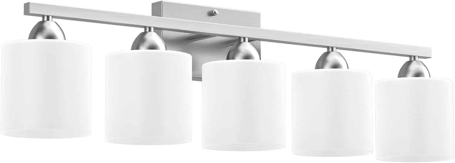 Modern 4-Light Bathroom Vanity Light Fixture - Anti-Rust Over Mirror Sconce with Milky White Glass Shades, E26 Base
