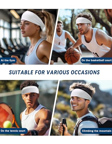 Sweat Wicking Sports Headband for Men & Women - White Pack