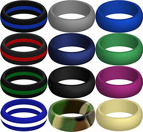Silicone Engagement & Wedding Replacement Rings - Set of 2 Blue Line / Size 9