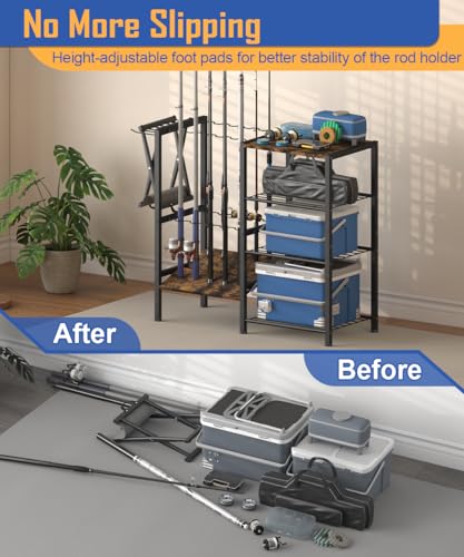 Tigerden Black Fishing Rod Holder for Garage - 4 Tier Multi-Use Storage Rack for Up to 10 Rods