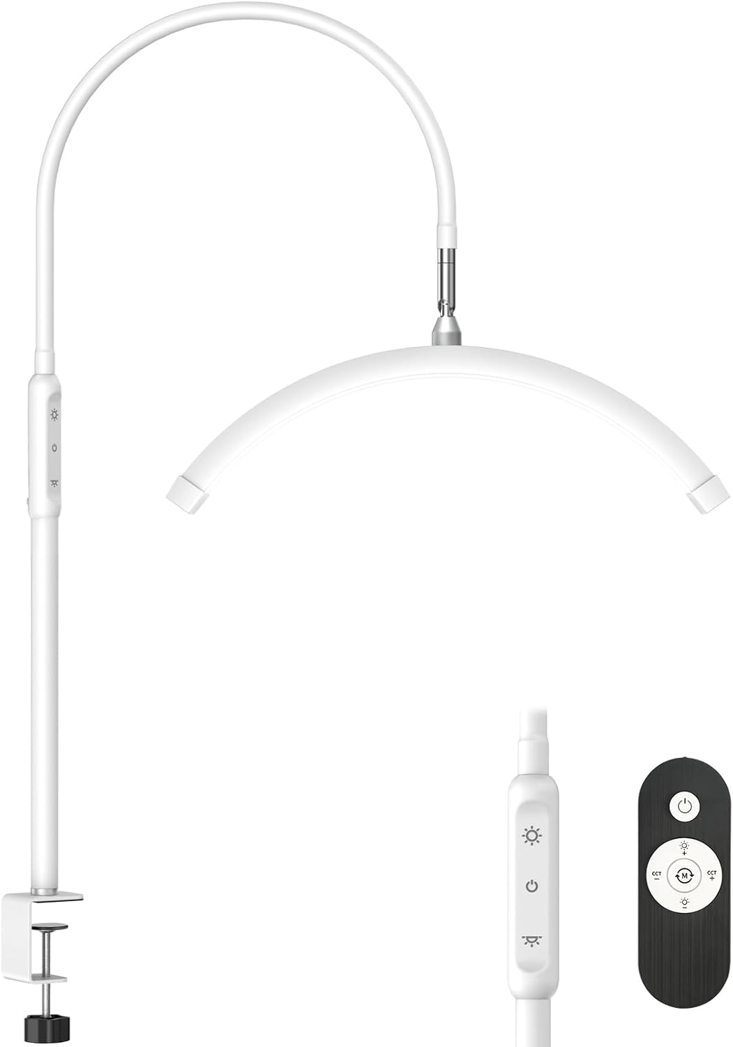 LED Half Moon Clamp Desk Lamp for Nail Art & Skincare - 5 Brightness Levels, Remote Control