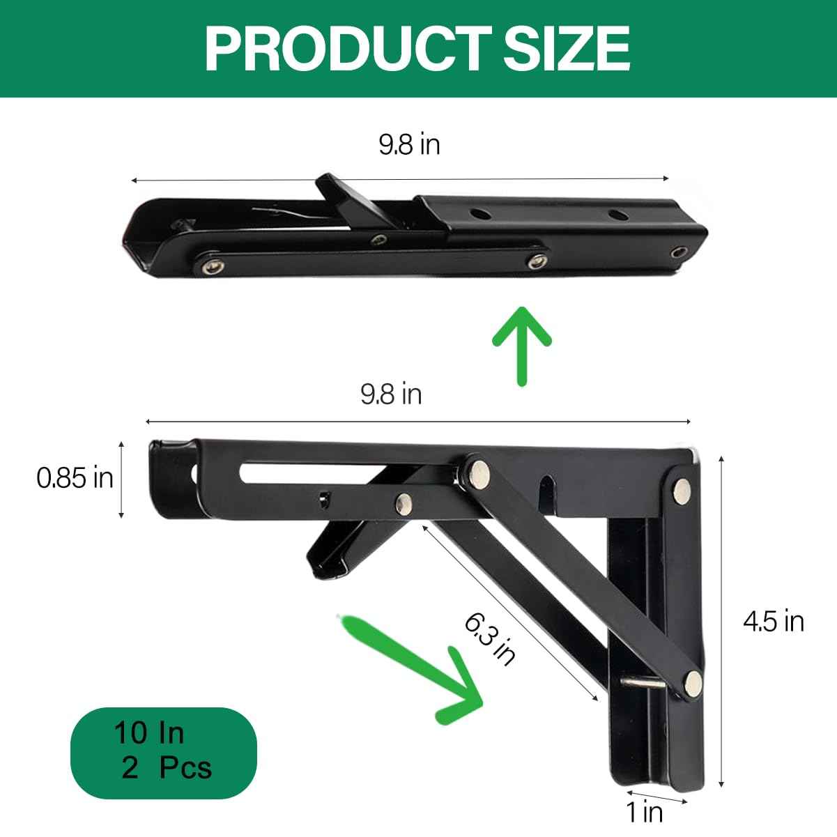 Folding Shelf Brackets, 2 Pcs Heavy Duty Collapsible Shelf Bracket, DIY Wall Mounted Folding Table Hinge, Space Saving for Bench Table with Screws (Silver, 10 in)