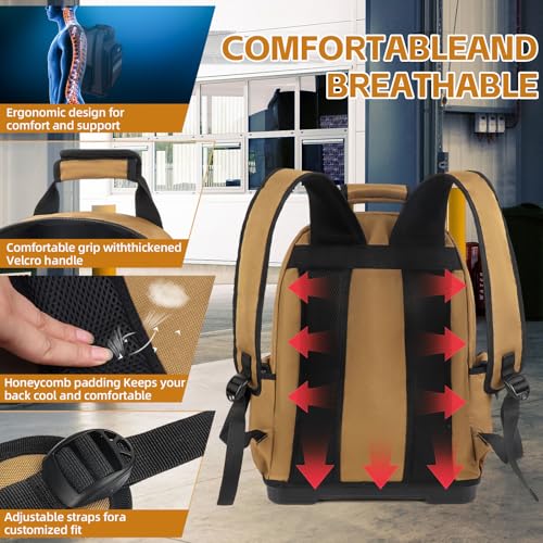 Tool Bag Backpack, Heavy Duty Tool Backpack Bag with Waterproof Molded Base, Electrician Work Pack for Hand Tools, Multi Pockets Tool Storage Organizer for Contractor, Plumbers, HVAC Techs