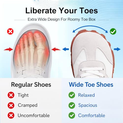 Bewenoo Barefoot Shoes Women Men Wide Toe Box Zero Drop Casual Sneakers - White Grey, Size 9 Women / 7.5 Men