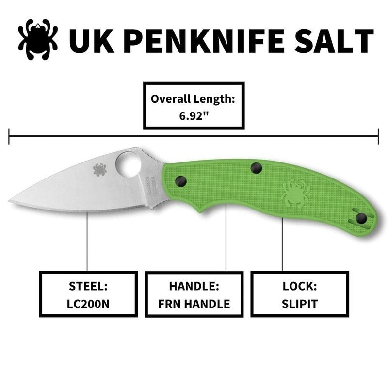 Spyderco UK Penknife Salt Folding Pocket Knife with 2.9" LC200N Steel Blade and FRN Handle - EDC Knife for Men and Women, Perfect for Hunting, Tactical, Camping, Survival, Hiking - PlainEdge - C94PGR