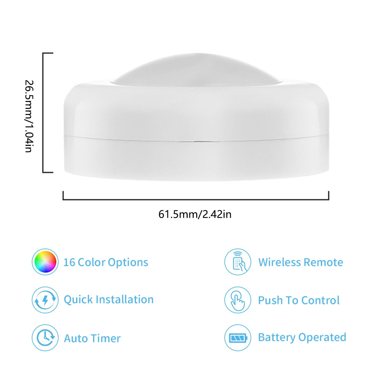 Lilampts LED Puck Lights with Remote Control, Wireless Under Cabinet Lighting,Color Changing Lights with Dimmer and Timer, AAA Battery Operated Powered Push Night Lights (3 Pack White)