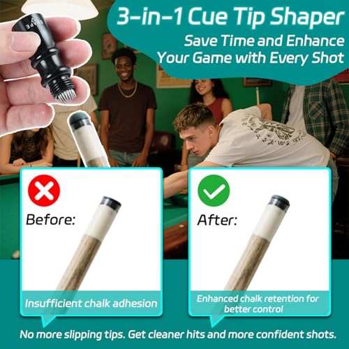 3-in-1 Billiard Cue Tip Tool - Premium Shaper & Repair Kit - Black