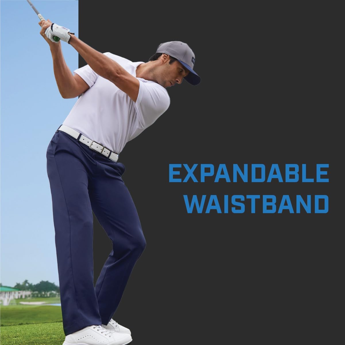PGA Tour Men's Golf Pants - Flat Front Design with Expandable Waistband for Comfort