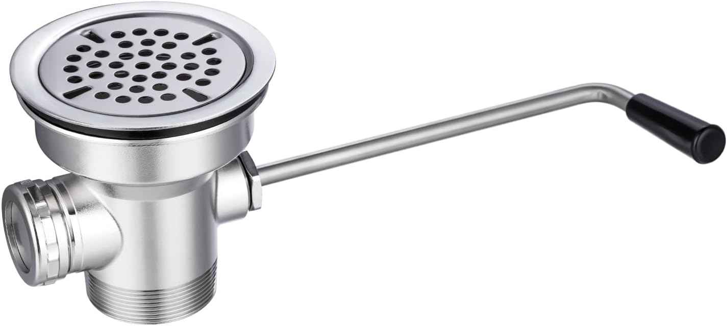 3.5-Inch Commercial Sink Drain with Twist Lever Handle & Overflow Inlet – Leakproof Waste Valve for 2/3 Compartment Restaurant Sinks