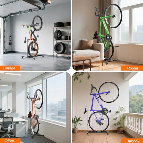 Vertical Bike Stand,Freestanding Space-Saving Bike Rack with Adjustable Height for Wheels Sizes up to 29¡±,Indoor Bike Storage Rack for Garage & Apartment, Upright Bicycle Floor Holder for MTB Road