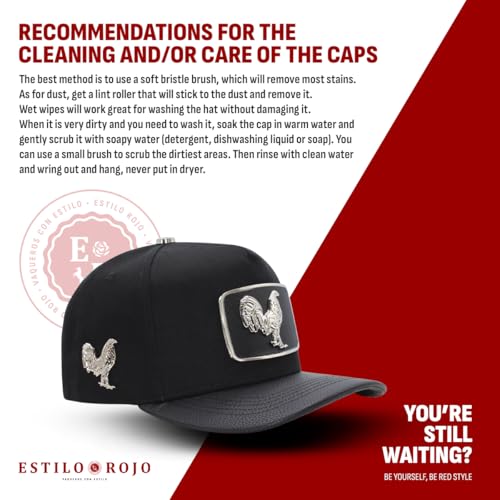 Ferreti Premium Black Baseball Cap with Rooster Metal Plate Adjustable Hat
