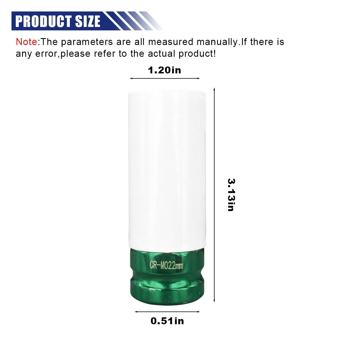 1/2" Drive 22 mm Lug Nut Impact Socket, Non-Marring Deep Lug Nut Socket, Thin Wall Wheel Rim Protector Sleeved Socket (22mm/0.9inch)