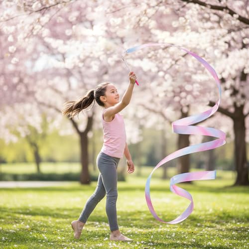 Dance Ribbons for Kids - Rainbow Gradient & Sparkling Pink - 2 Pack