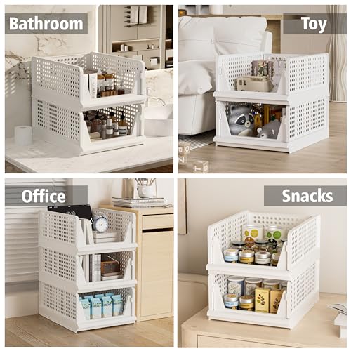 Proarea Stackable Plastic Storage Basket Closet Organizer Bin Foldable Clothes Organizer Storage Drawer Shelf Container for Living Room Bathroom Kitchen Office Laundry Room
