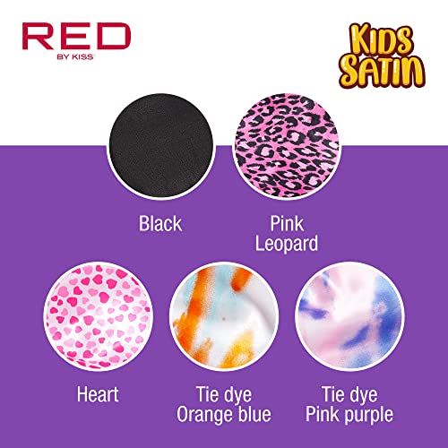 Kids Satin Braid Bonnet for Long Hair - Comfy Wide Band - Pink Leopard