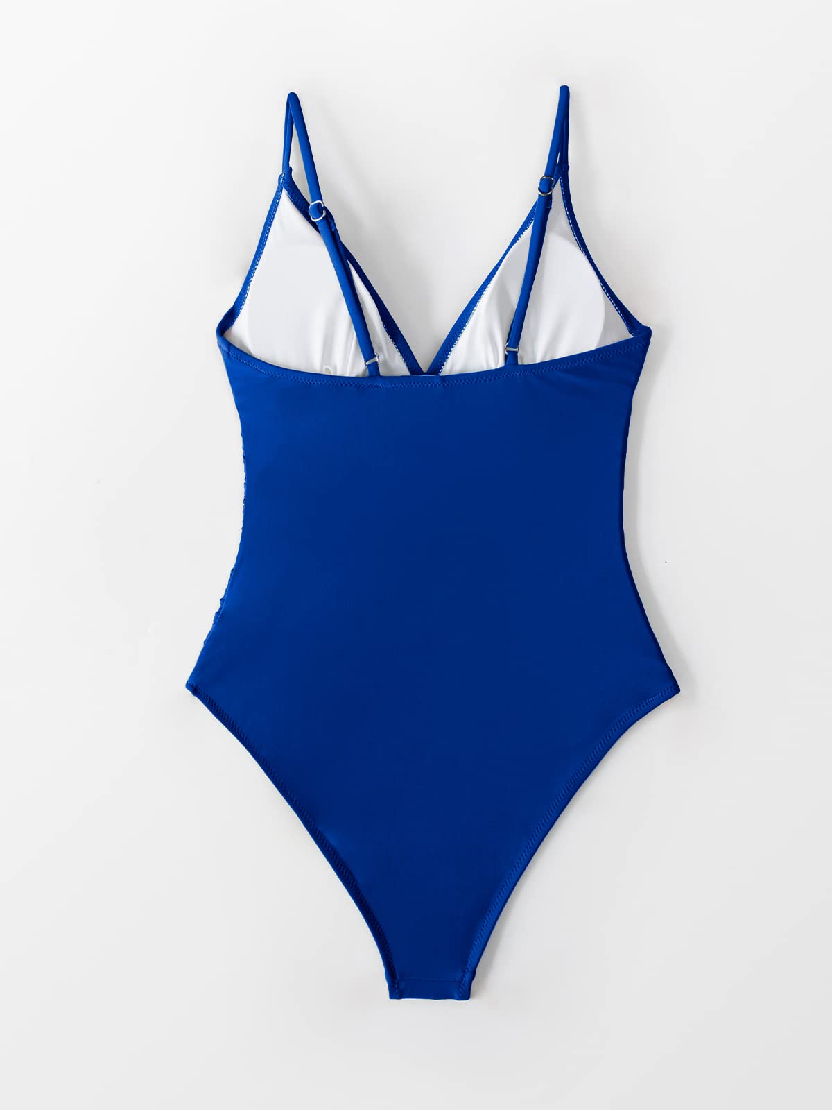 CUPSHE Women's One Piece Swimsuit Shirring Design V Neck Low Back Bathing Suit, Deep Blue, XXL