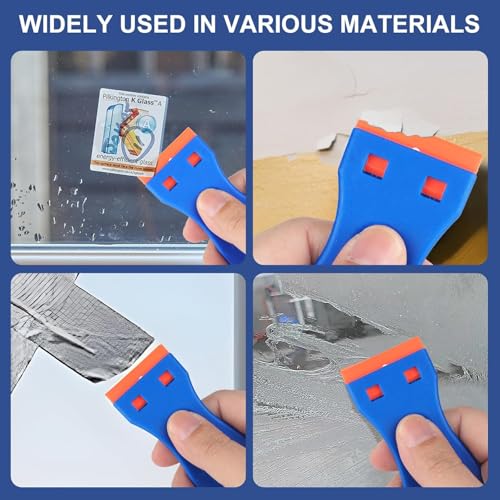 10 Pcs Razor Scraper with 100 Pcs Plastic Blades, Plastic Razor Blade Scraper Tool, Cleaning Scraper Remover for Removal Floor Stove Scraping Labels and Decals Sticker on Car Window Glass