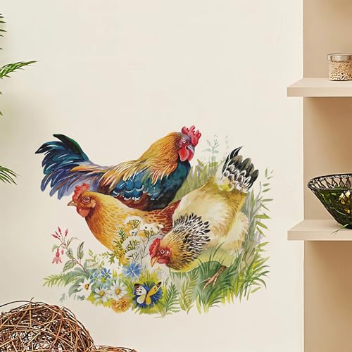 Chicken Roosters Hens Wall Stickers, sacinora Farm Idyllic Wall Decals Rhode Island Red Leghorn Chicken Removable Vinyl Peel and Stick for Farmhouse Kitchen Dining Room Pantry Home Decor