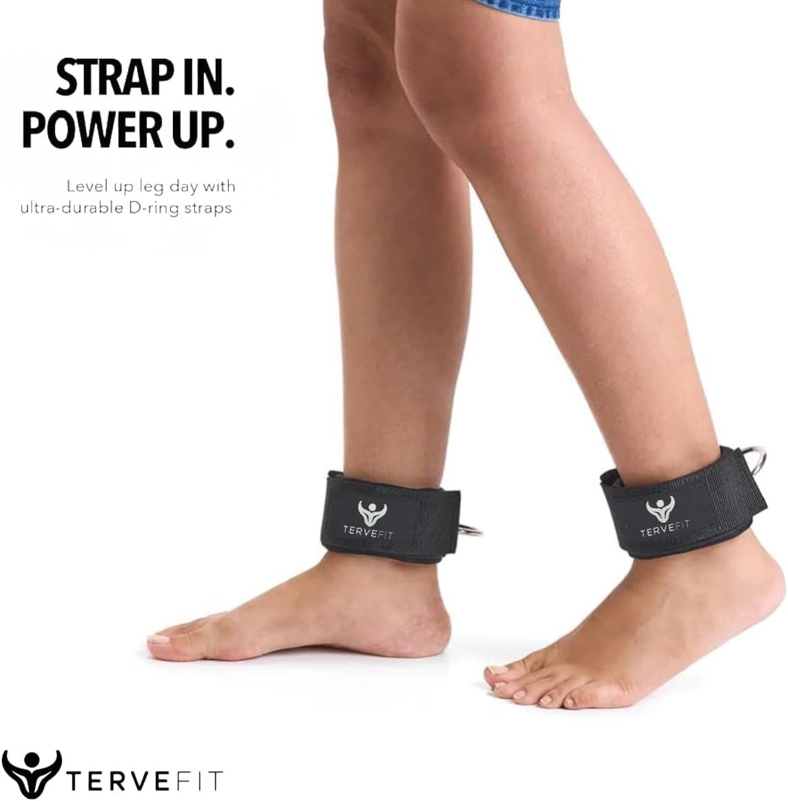 Tervefit Ankle Straps - Neoprene Padded Fitness Cuffs for High Strength Exercises | Black, 2 Pack