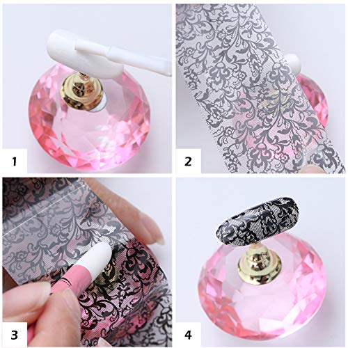 10 Rolls Black Lace Holographic Nail Foil Transfer Stickers - Colorful