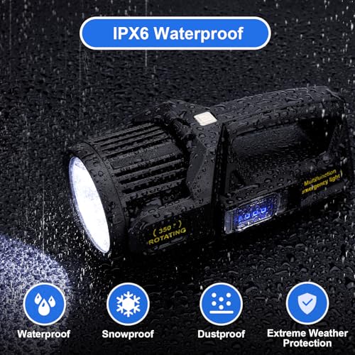 Spotlight Outdoor Rechargeable Flashlight High Lumen 2,000,000L, 9 Modes 350¡Æ Rotatable Super Bright Led Spot Lights Handheld with Solar Powered & USB C, Long Lasting Battery, Waterproof for Emergency