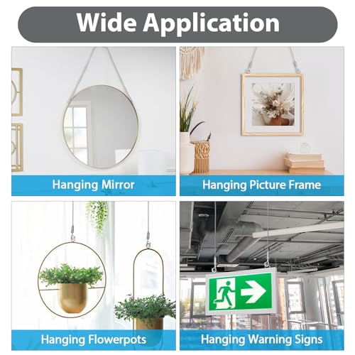 4PCS Adjustable Picture Frame ,Mirror Hanging Wire Kit,6.6FT Heavy Duty Stainless Steel Rope for Hanging Pictures,Mirrors,Light Lamp,Billboards,Basket,Flowerpot,Hold Up to 66lbs