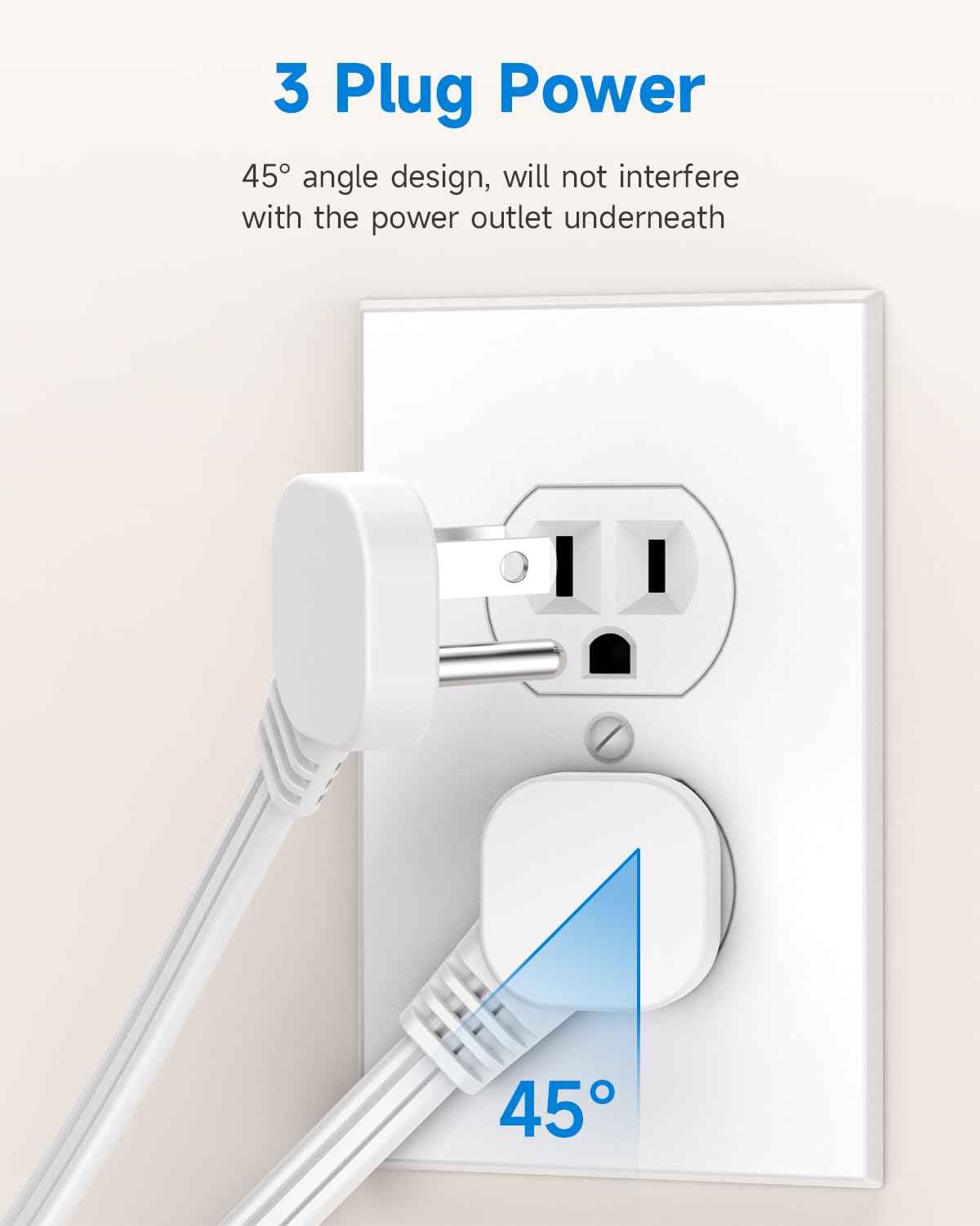 Flat Plug Short Extension Cord 1Ft White Low Profile Adapter 3 Prong Indoor Small Grounded Power Cable Outlet Saver 16AWG 13A 1625W 6 Pack