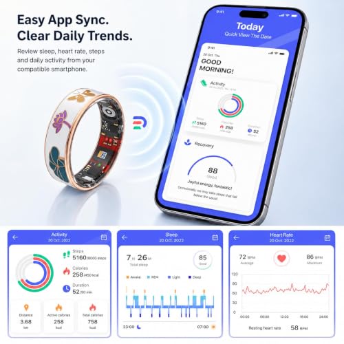 Yihou Enamel Smart Fitness Ring for Women with Heart Rate & Sleep Tracking - Size 7