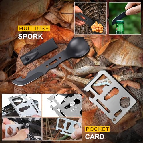 Survival Kit 219Pcs with 14-in-1 Tools, Axe, Lantern & Water Filter – Black (MLIPDC) - Father's Day Gift