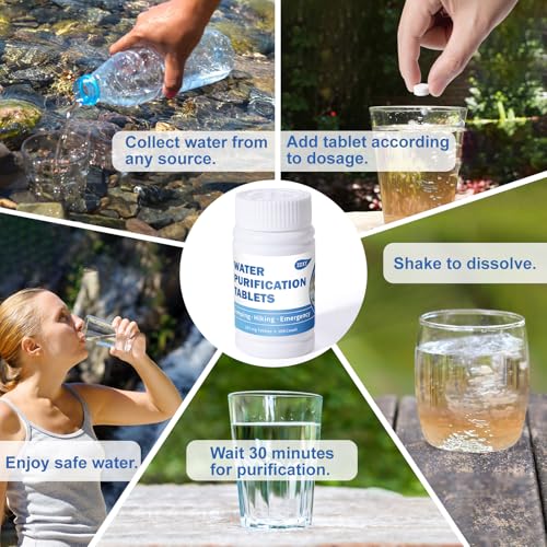 Water Purification Tablets for Drinking - 100 Count Survival & Camping Water Filter
