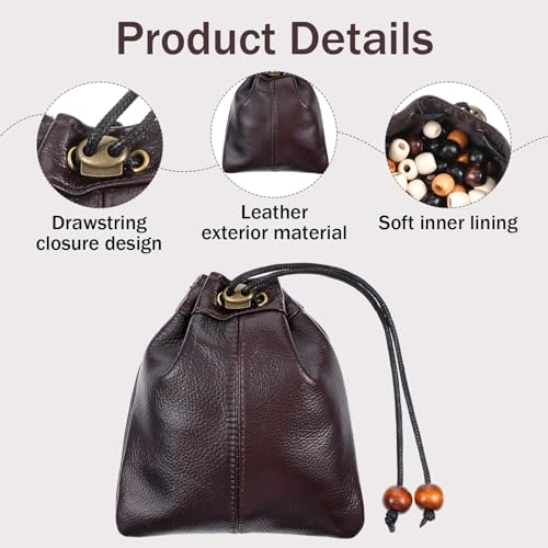 Leather Drawstring Storage Bag - Cowhide Waterproof Pouch for Travel & Organization