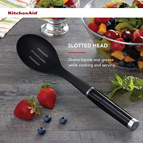 Slotted Spoon - Heat Resistant Nylon, Dishwasher Safe - One Size, Black