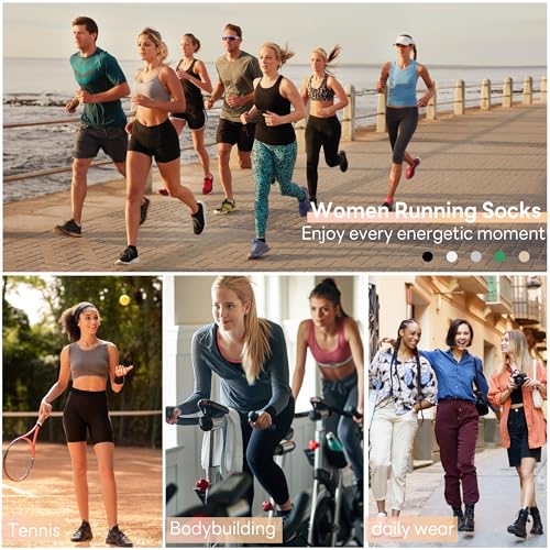 Athletic Ankle Socks for Women - 6 Pairs Black+White+Grey 6-11