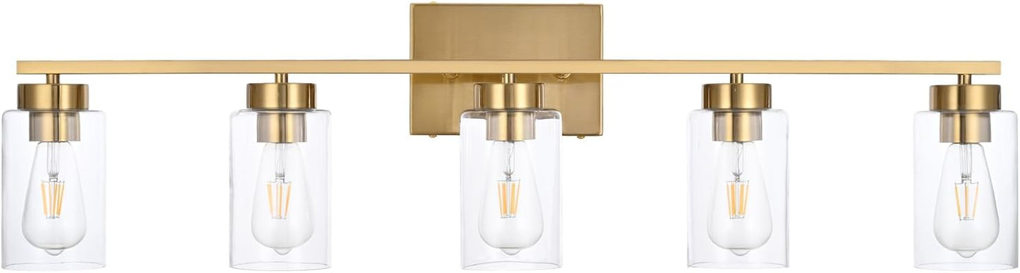 Modern 3-Light Bathroom Vanity Light in Brushed Gold with Clear Glass Shades