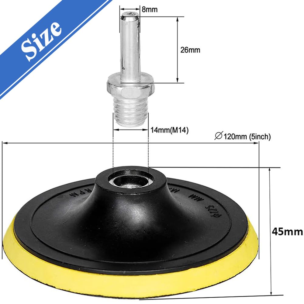 Eyech 2 Pack 5 Inch Hook and Loop Backing Pad with M14 Thread,Rotary Buffing Pad Sanding Holder Angle Grinder Polishing Backer Plate for Wood,Metal,Automotive,Orbital Sander,Polisher