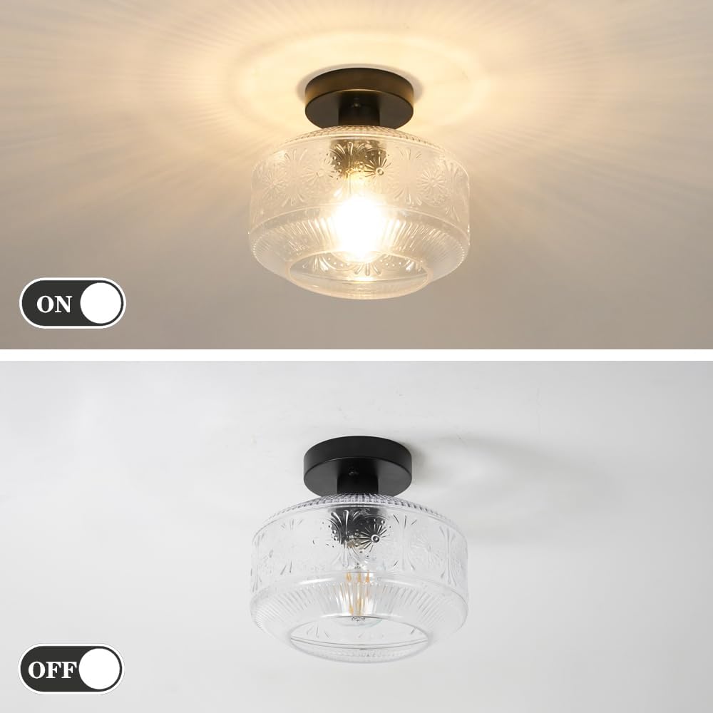 Vintage Semi Flush Mount Ceiling Light Fixture - Brass & Thickened Glass for Hallway, Entryway, Bedroom, Bathroom
