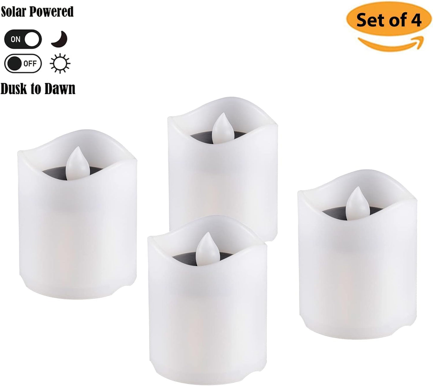 Solar Candles Outdoor Waterproof, 4pcs Rechargeable Dusk to Dawn Little Votive Candles, Flameless Flickering Solar Tea Lights for Patio Yard Deck Pathway Window Outdoor Lantern Decor(Warm Amber)