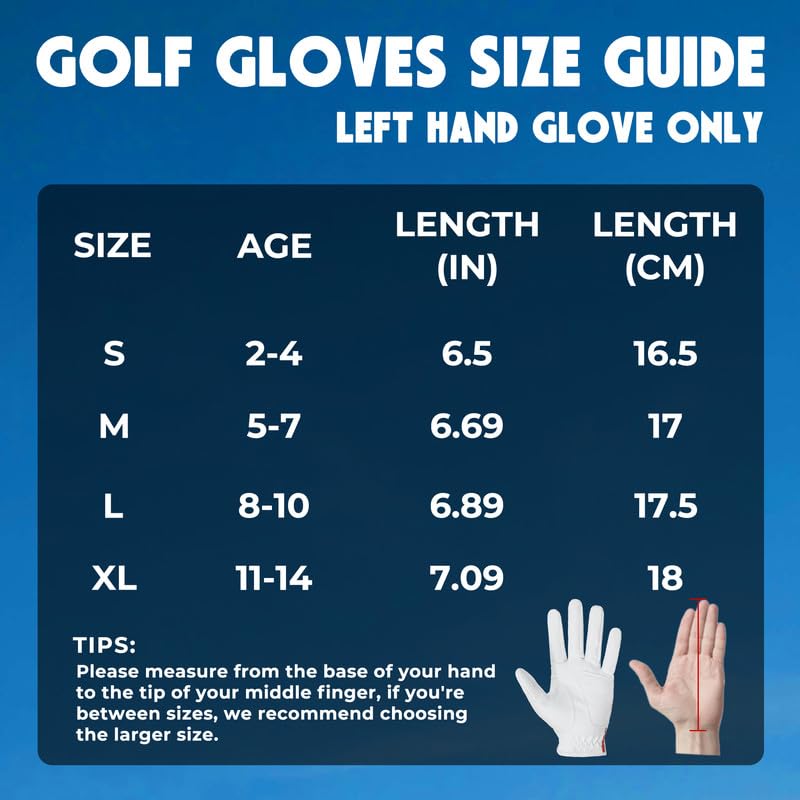 Youth Golf Glove for Kids - Left Hand, Medium, White-Red