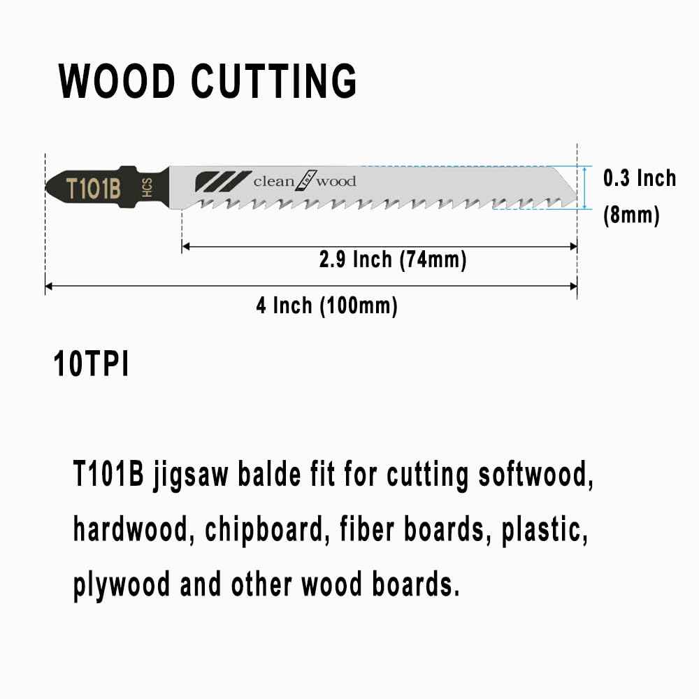 60Pack T101B T-Shank Jigsaw Blades - 4 Inch 10 TPI Contractor Jig Saw Blades Set Made with High Speed Carbon Steel Precise Clean Straight Cutting Wood Boards Plastic PVC(60Pcs-T101B for Wood&Plastic)