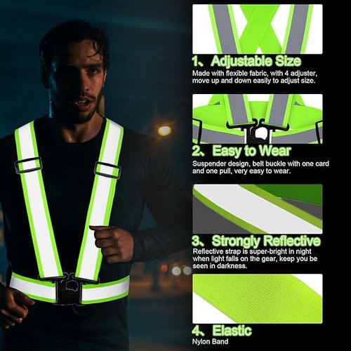 VOCHIC 20 Pcs Reflective Vests Safety High Visibility Straps Reflector Vest Safety Straps Adjustable Elastic Vest Gear for Running Cycling Working