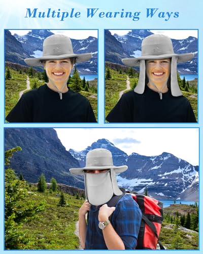 UPF 50+ Sun Hat with Face & Neck Flap - Light Grey One Size