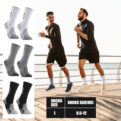 Compression Athletic Crew Socks - 3 Pairs in Black, White, Gray