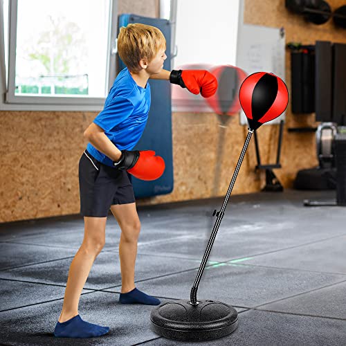 NATGGZ Red Punching Bag Set with Boxing Gloves for Kids 3-8+