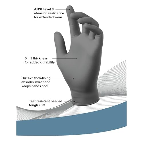 Mechanix Wear: 6 Mil Nickelback Nitrile Gloves with Sweat Absorbing Liner, Latex and Powder Free, Disposable Gloves, Textured Grip, 50 pack, Cleaning and Mechanic Work Gloves (Gray 6 mil, X-Large)