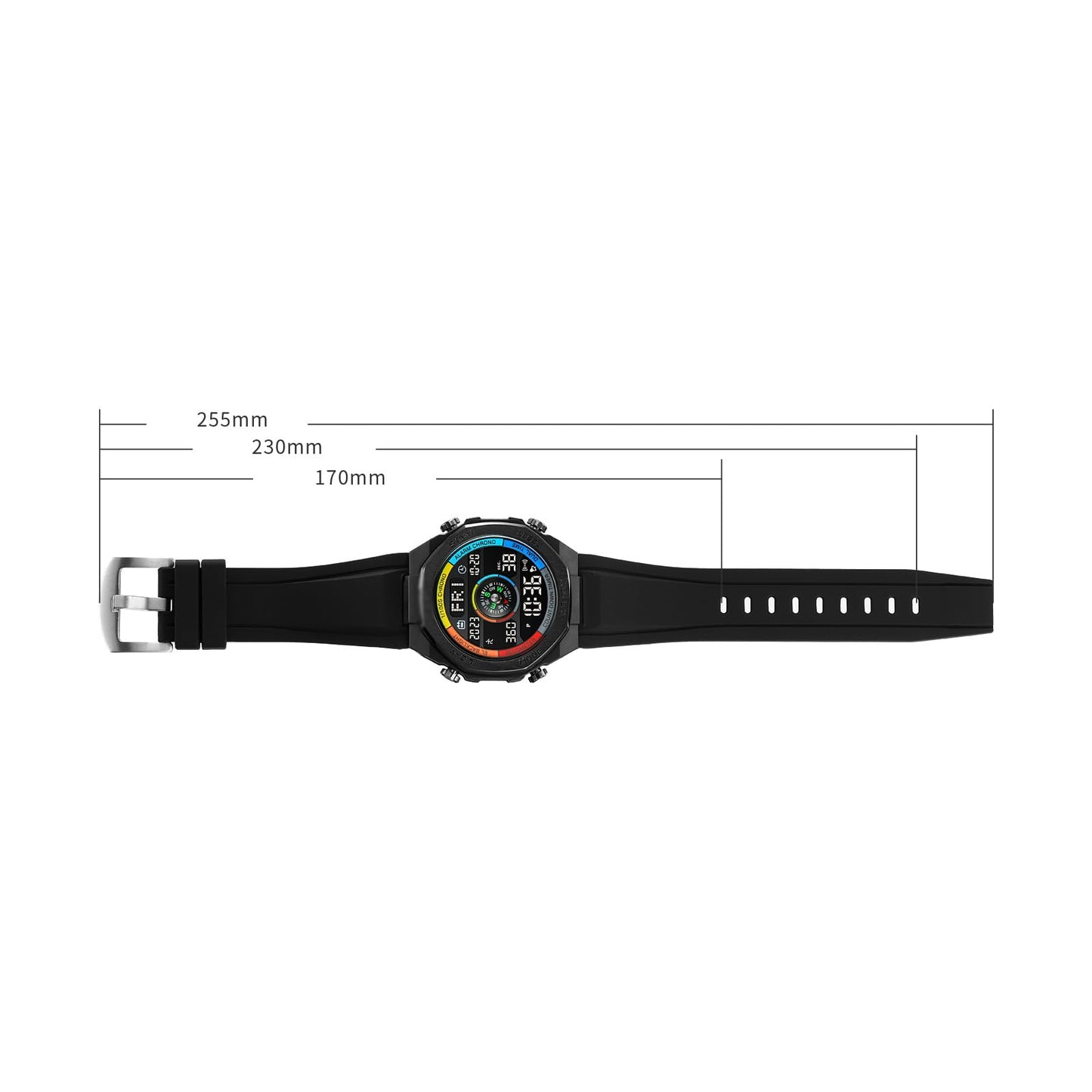 TOOCAT Multifunctional Outdoor Wristwatch (Unisex), 50m Water-Resistant Digital Watch with Step and Calorie Tracking, No Phone Connection Required, No Charging Needed (Black/White)