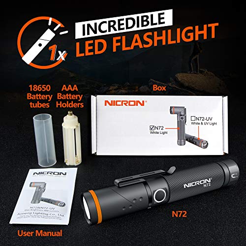 NICRON Flashlight, N72 800 Lumens Tactical Flashlight, 90 Degree Flashlight IPX4 Waterproof Led Flashlight 4 Modes- Best High Lumens are for Camping, Outdoor,Maintain (18650/AAA Not Included)