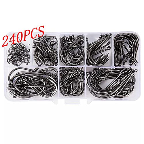 Large Premium Fishing Hooks Set - 240pcs in 8 Sizes